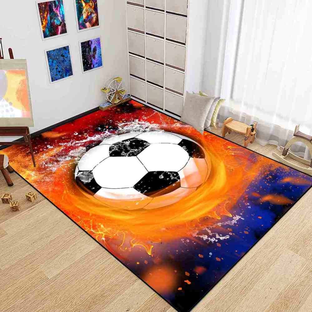 Soccer Ball Clash Print Boys Bedroom Rug Ultra Non-Slip | CozyLil