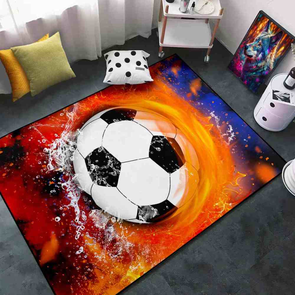 Soccer Ball Clash Print Boys Bedroom Rug Ultra Non-Slip | CozyLil
