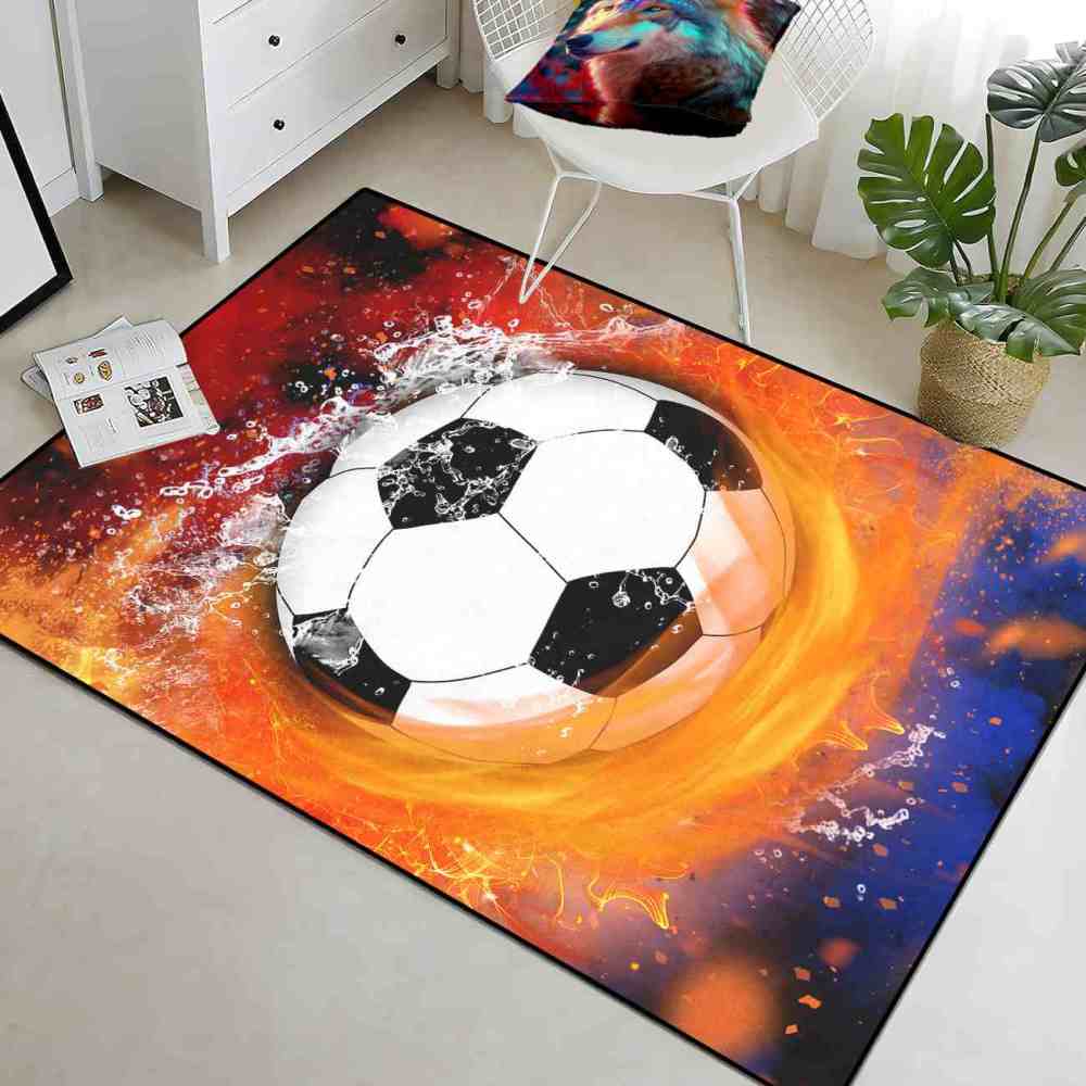 Soccer Ball Clash Print Boys Bedroom Rug Ultra Non-Slip | CozyLil