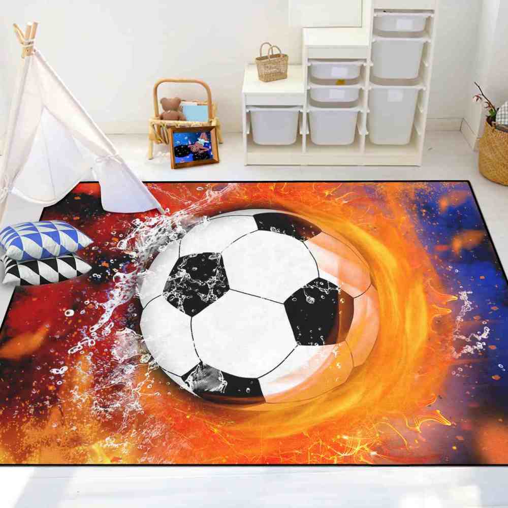 Soccer Ball Clash Print Boys Bedroom Rug Ultra Non-Slip | CozyLil