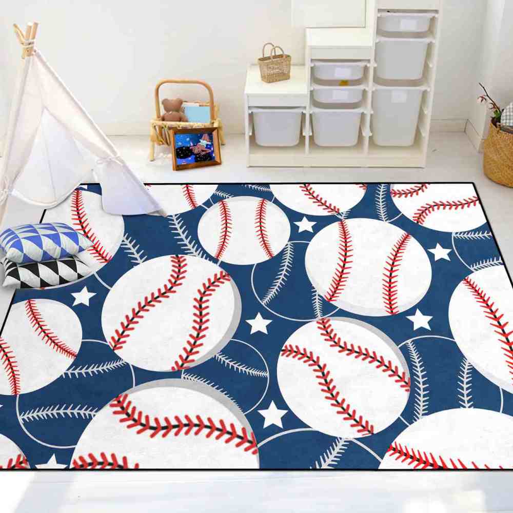 Classic Baseball Stars Print Kids Nursery Rug Ultra Non-Slip | CozyLil