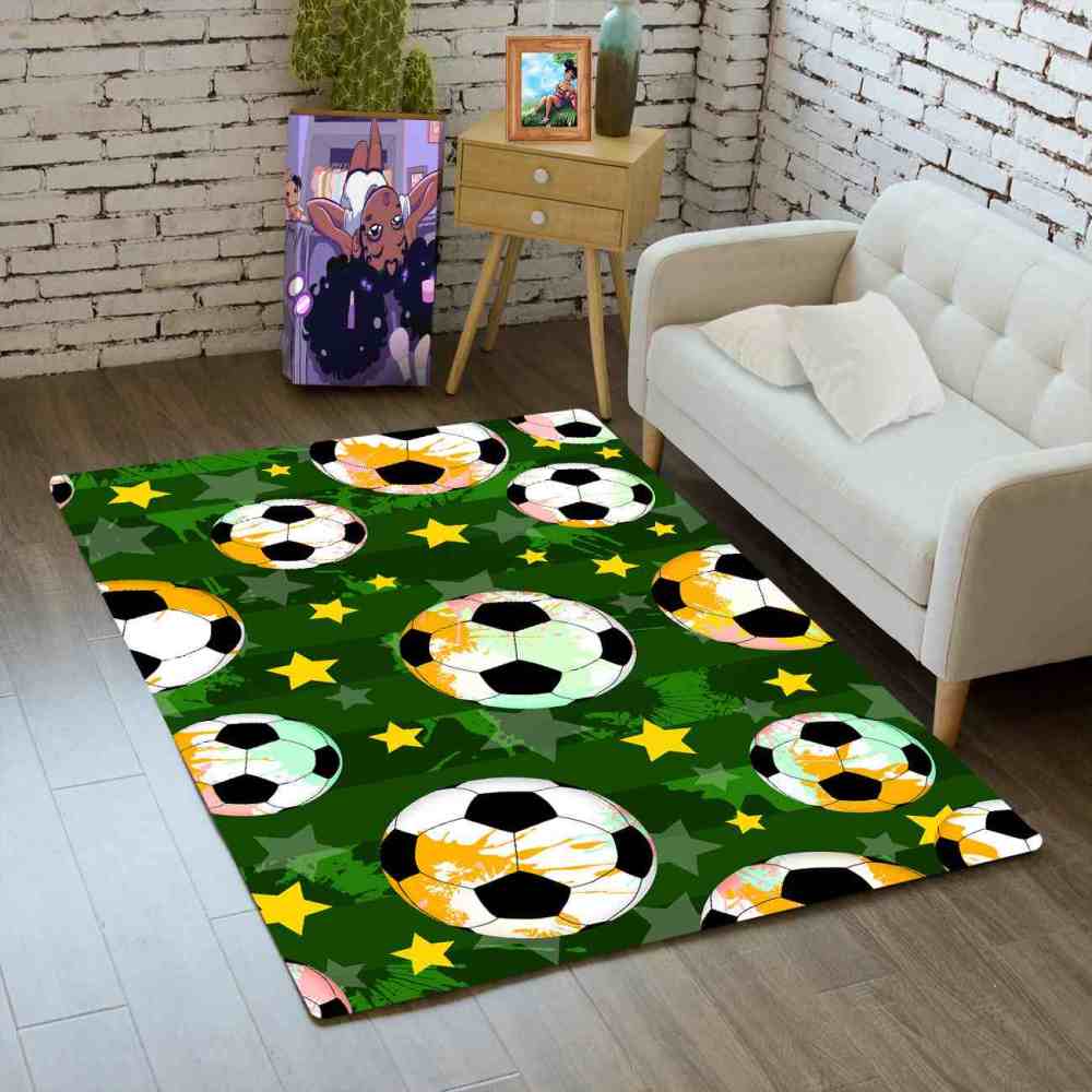 Green Soccer Star Printed Playroom Area Rug Boys Bedroom | CozyLil