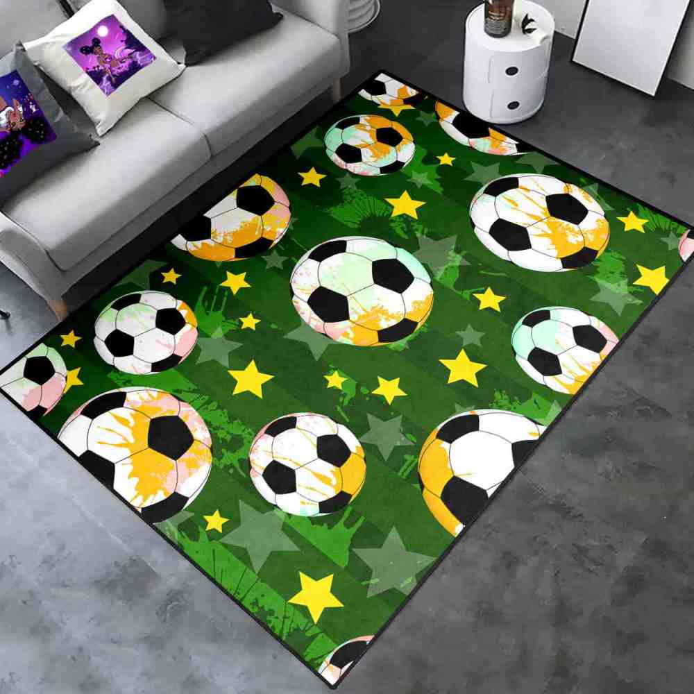 Green Soccer Star Printed Playroom Area Rug Boys Bedroom | CozyLil