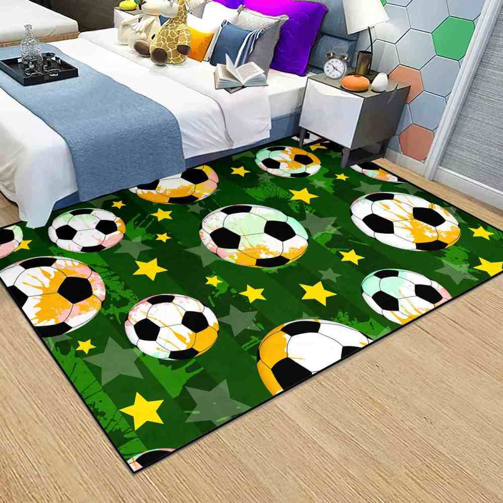 Green Soccer Star Printed Playroom Area Rug Boys Bedroom | CozyLil