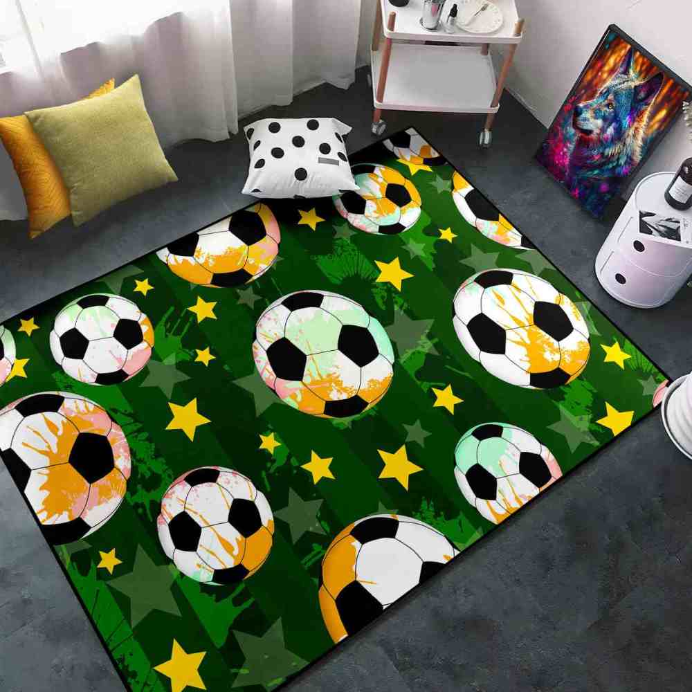 Green Soccer Star Printed Playroom Area Rug Boys Bedroom | CozyLil