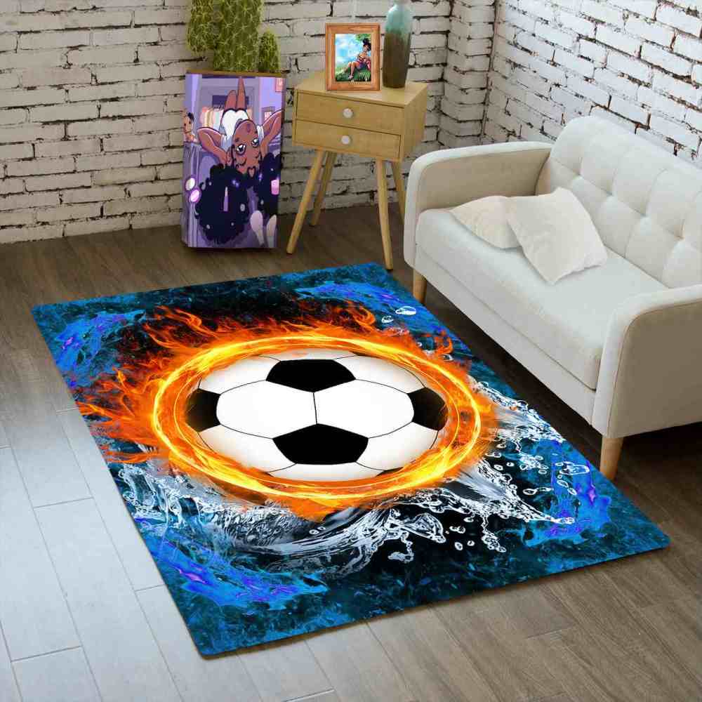 Epic Flaming Soccer Ball Water Splash Teen Gamer Area Rug | CozyLil