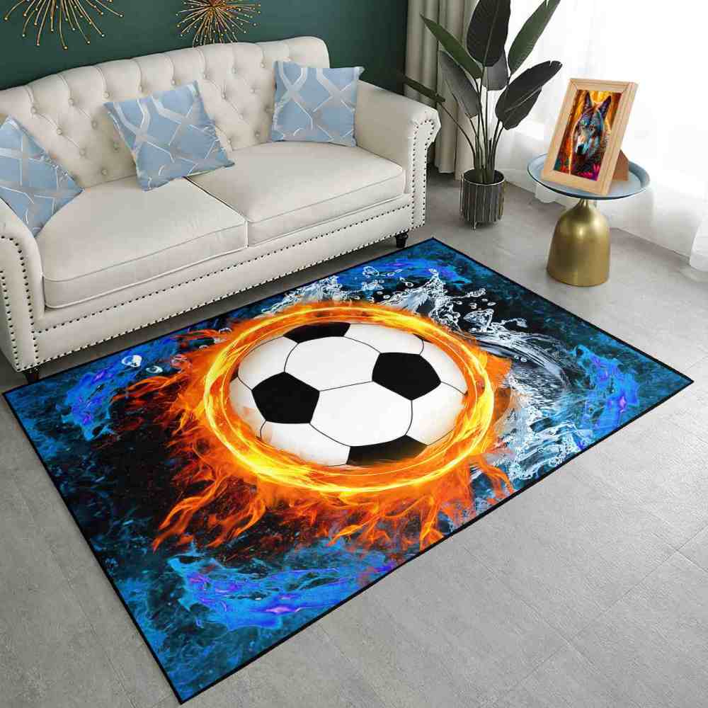 Epic Flaming Soccer Ball Water Splash Teen Gamer Area Rug | CozyLil