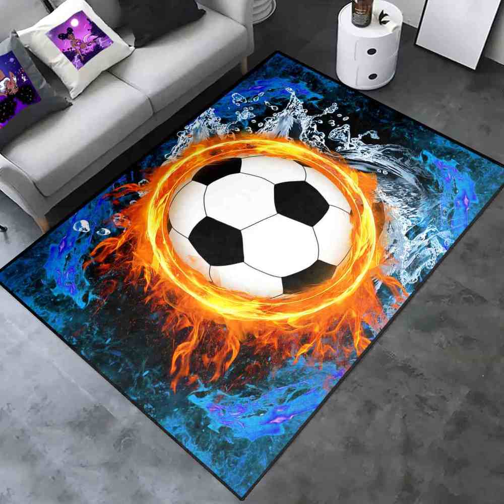 Epic Flaming Soccer Ball Water Splash Teen Gamer Area Rug | CozyLil