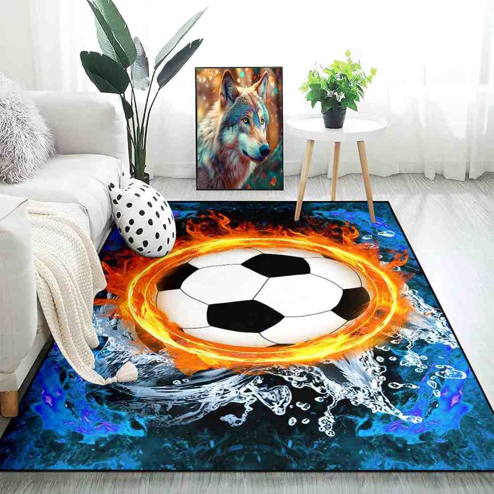 Epic Flaming Soccer Ball Water Splash Teen Gamer Area Rug | CozyLil