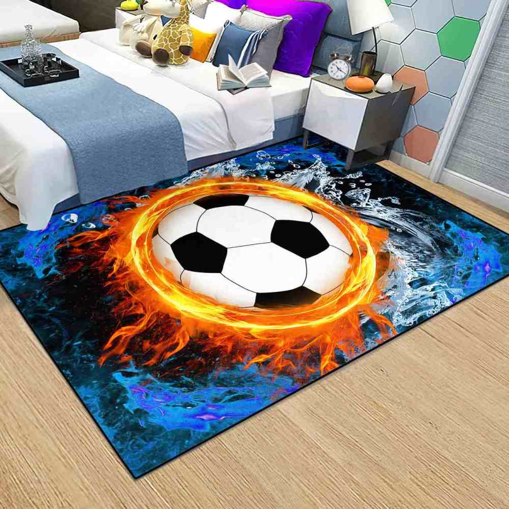 Epic Flaming Soccer Ball Water Splash Teen Gamer Area Rug | CozyLil