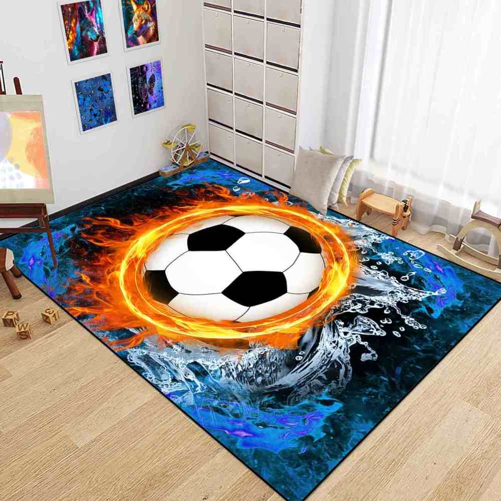 Epic Flaming Soccer Ball Water Splash Teen Gamer Area Rug | CozyLil
