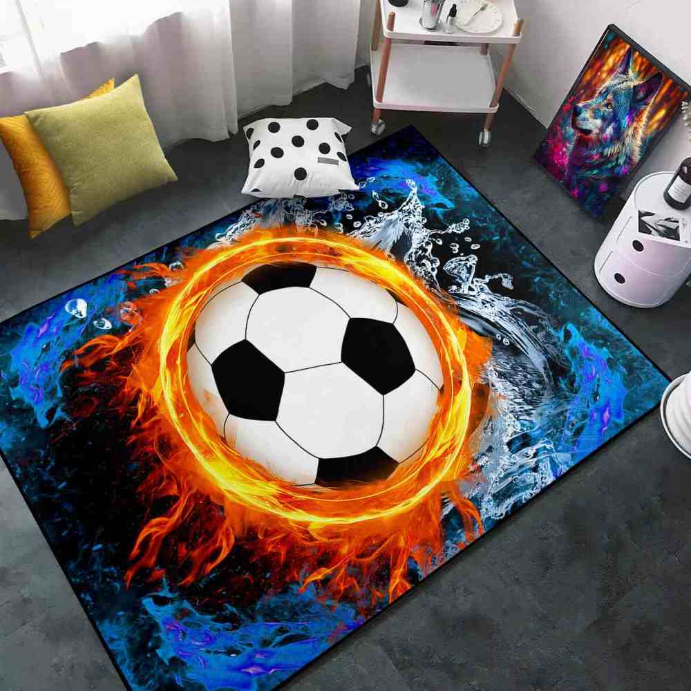 Epic Flaming Soccer Ball Water Splash Teen Gamer Area Rug | CozyLil