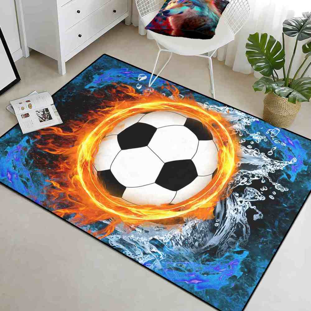 Epic Flaming Soccer Ball Water Splash Teen Gamer Area Rug | CozyLil
