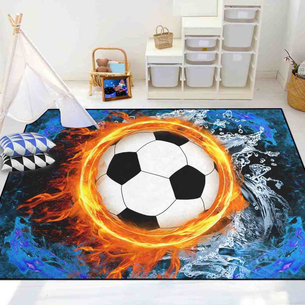 Epic Flaming Soccer Ball Water Splash Teen Gamer Area Rug | CozyLil