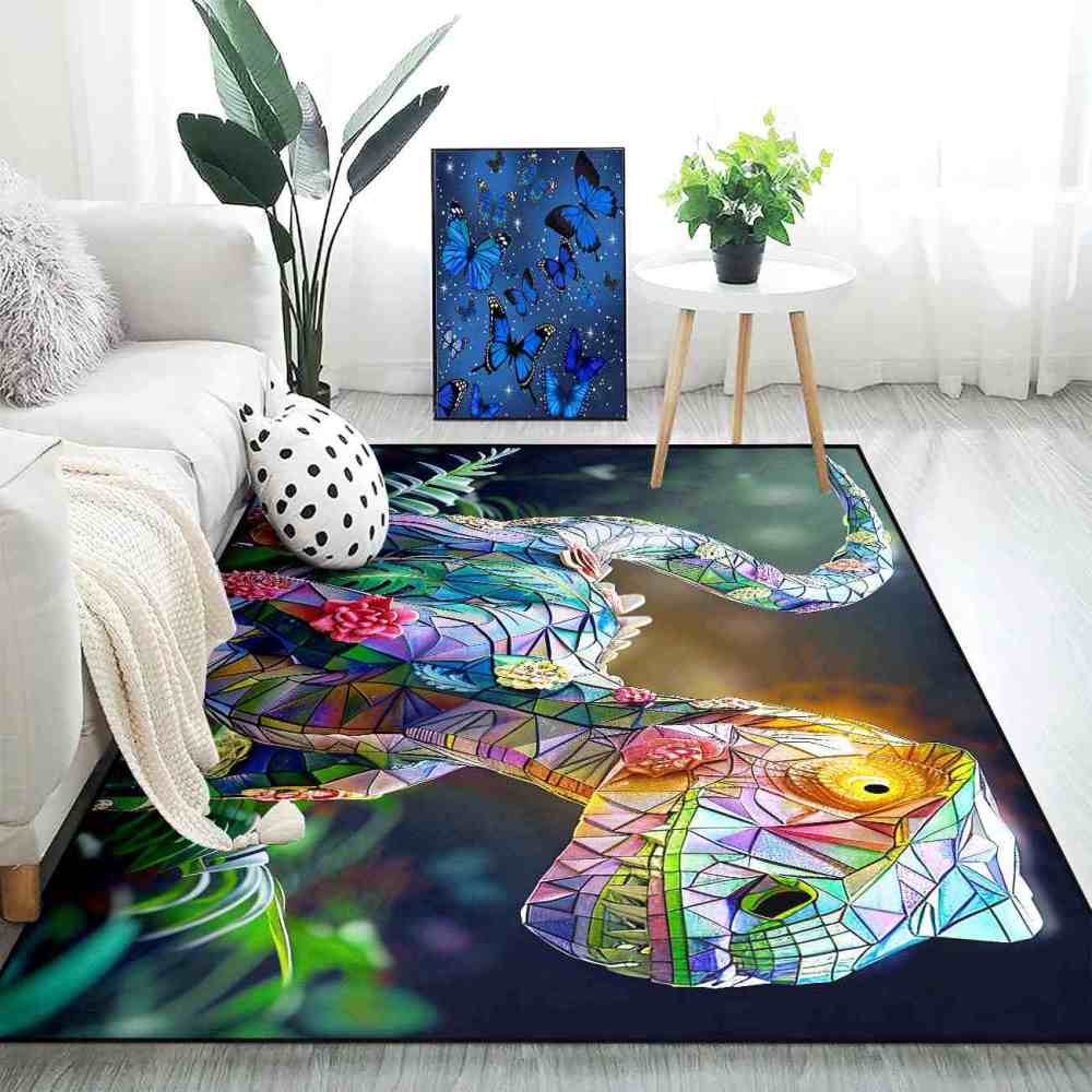Stained Glass Geometric Dinosaur Kids Playroom Rug | CozyLil