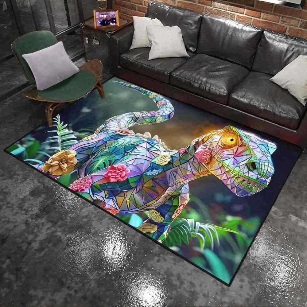 Stained Glass Geometric Dinosaur Kids Playroom Rug | CozyLil