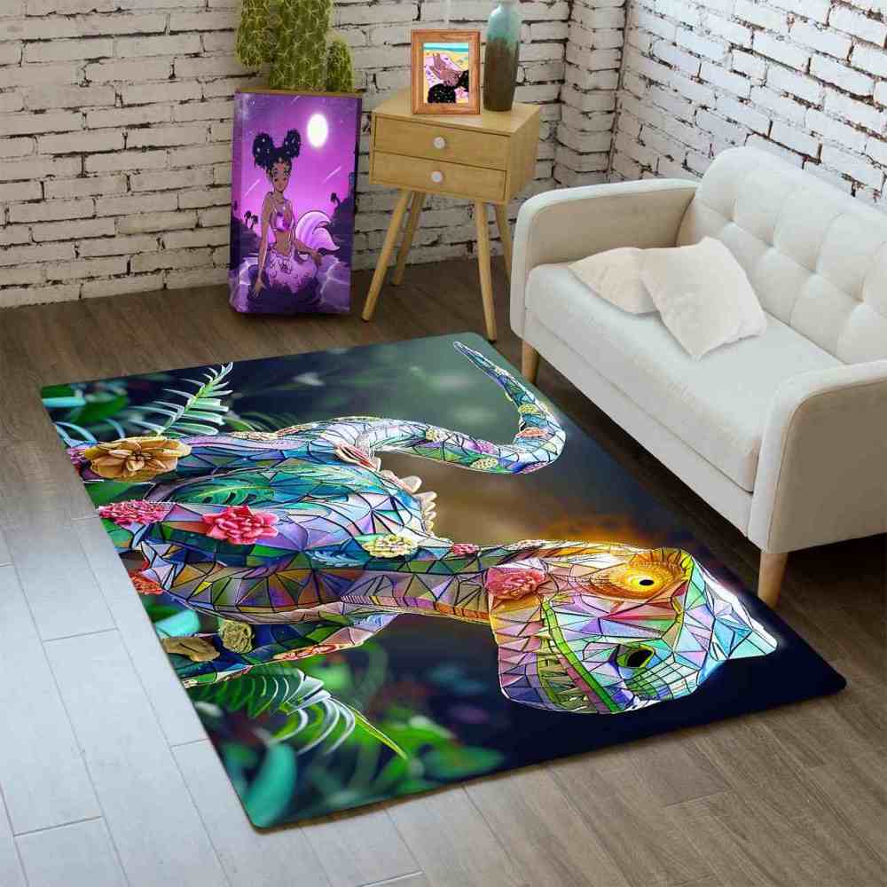 Stained Glass Geometric Dinosaur Kids Playroom Rug | CozyLil