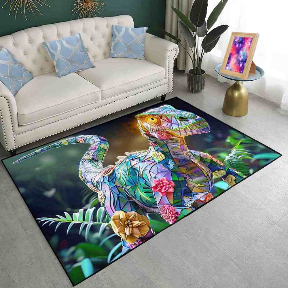 Stained Glass Geometric Dinosaur Kids Playroom Rug | CozyLil