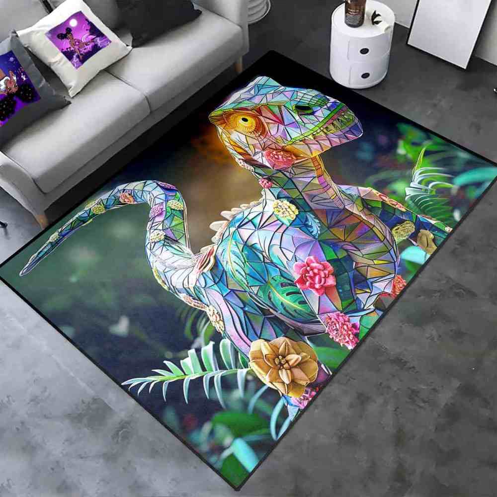 Stained Glass Geometric Dinosaur Kids Playroom Rug | CozyLil