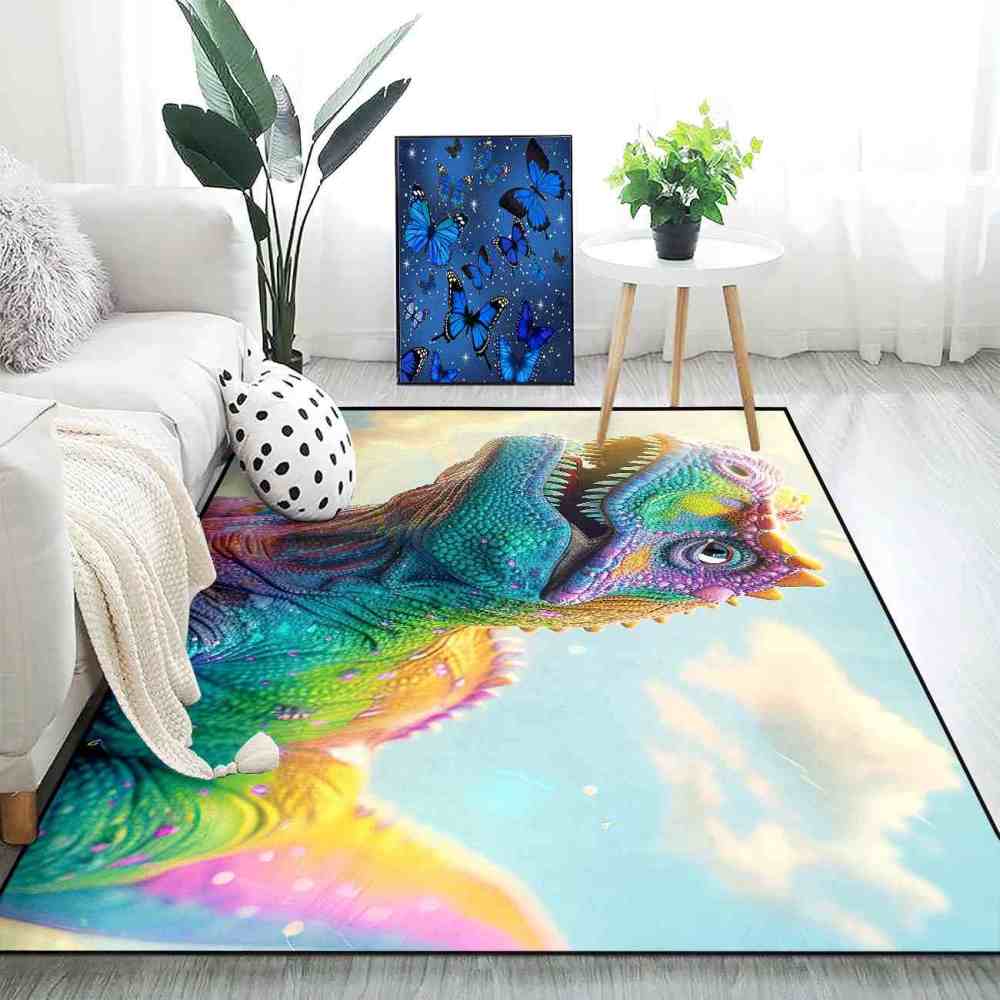 Vibrant Rainbow T-Rex Sky Boys Bedroom Area Rug | CozyLil