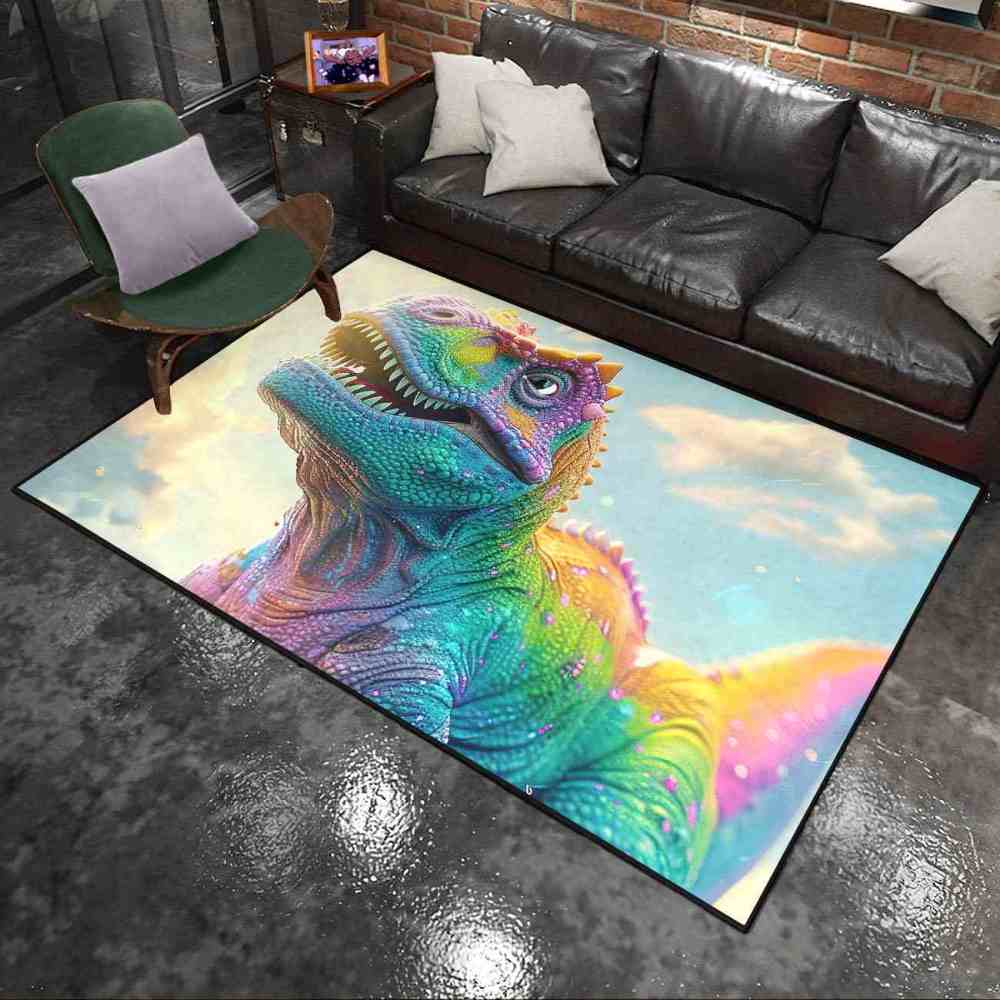 Vibrant Rainbow T-Rex Sky Boys Bedroom Area Rug | CozyLil