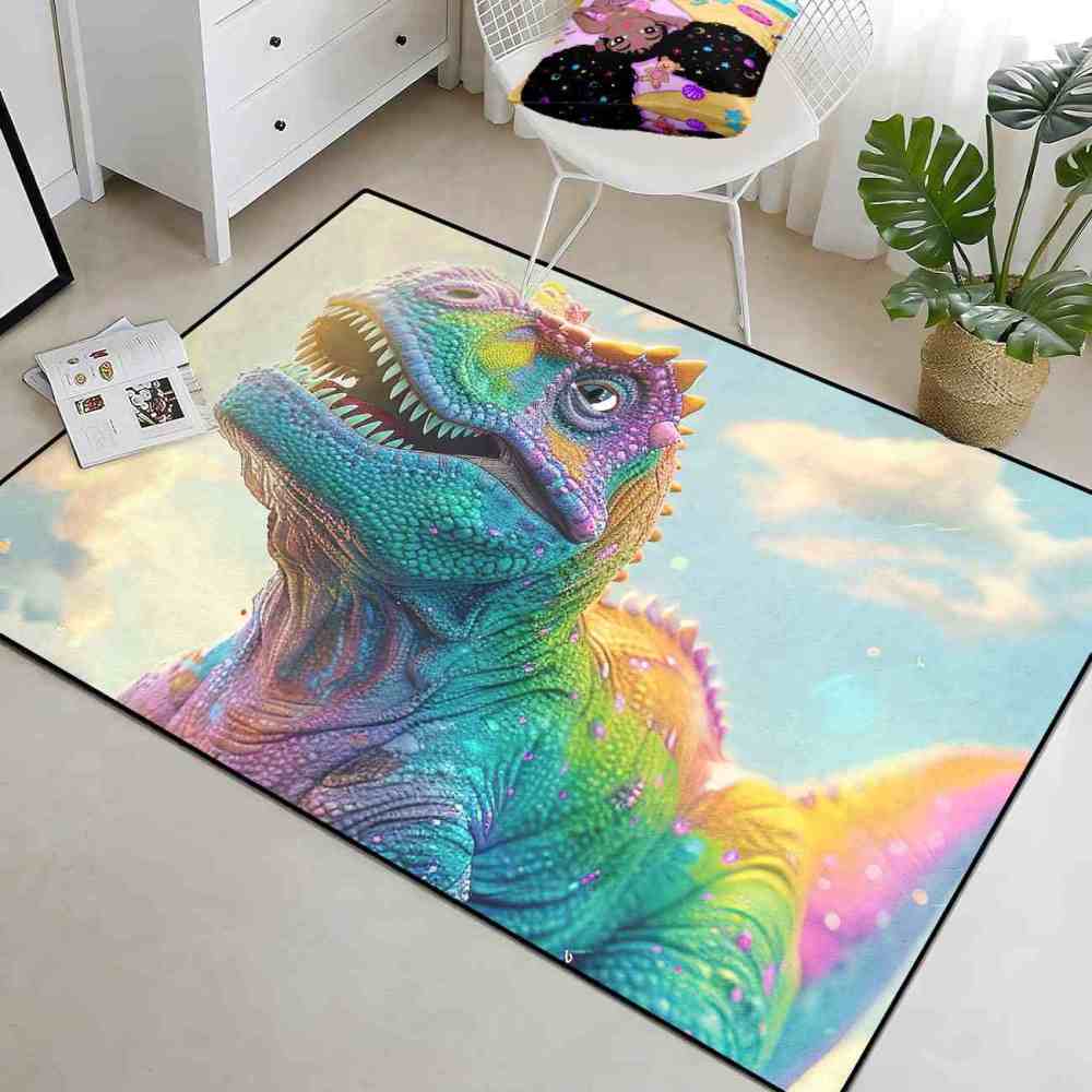 Vibrant Rainbow T-Rex Sky Boys Bedroom Area Rug | CozyLil