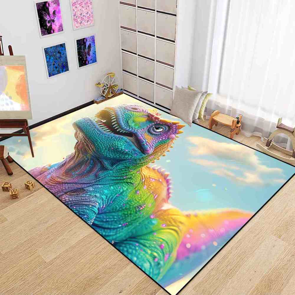 Vibrant Rainbow T-Rex Sky Boys Bedroom Area Rug | CozyLil