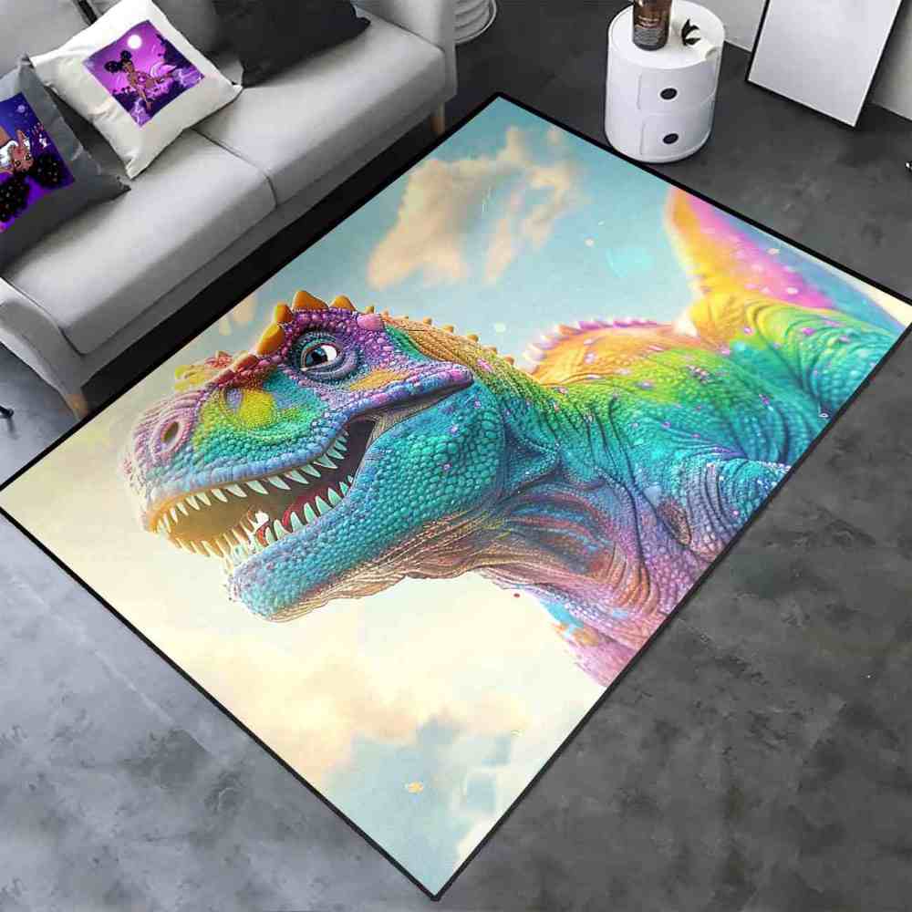 Vibrant Rainbow T-Rex Sky Boys Bedroom Area Rug | CozyLil