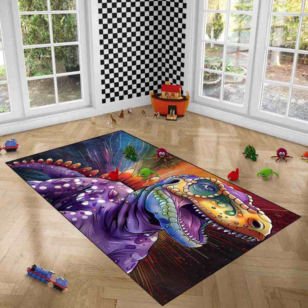 Abstract Cosmic Purple Dinosaur Toddler Play Rug | CozyLil