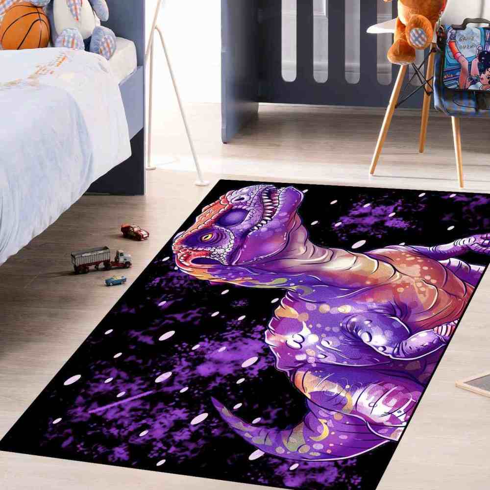 Purple Galaxy T-Rex Kids Playroom Area Rug | CozyLil