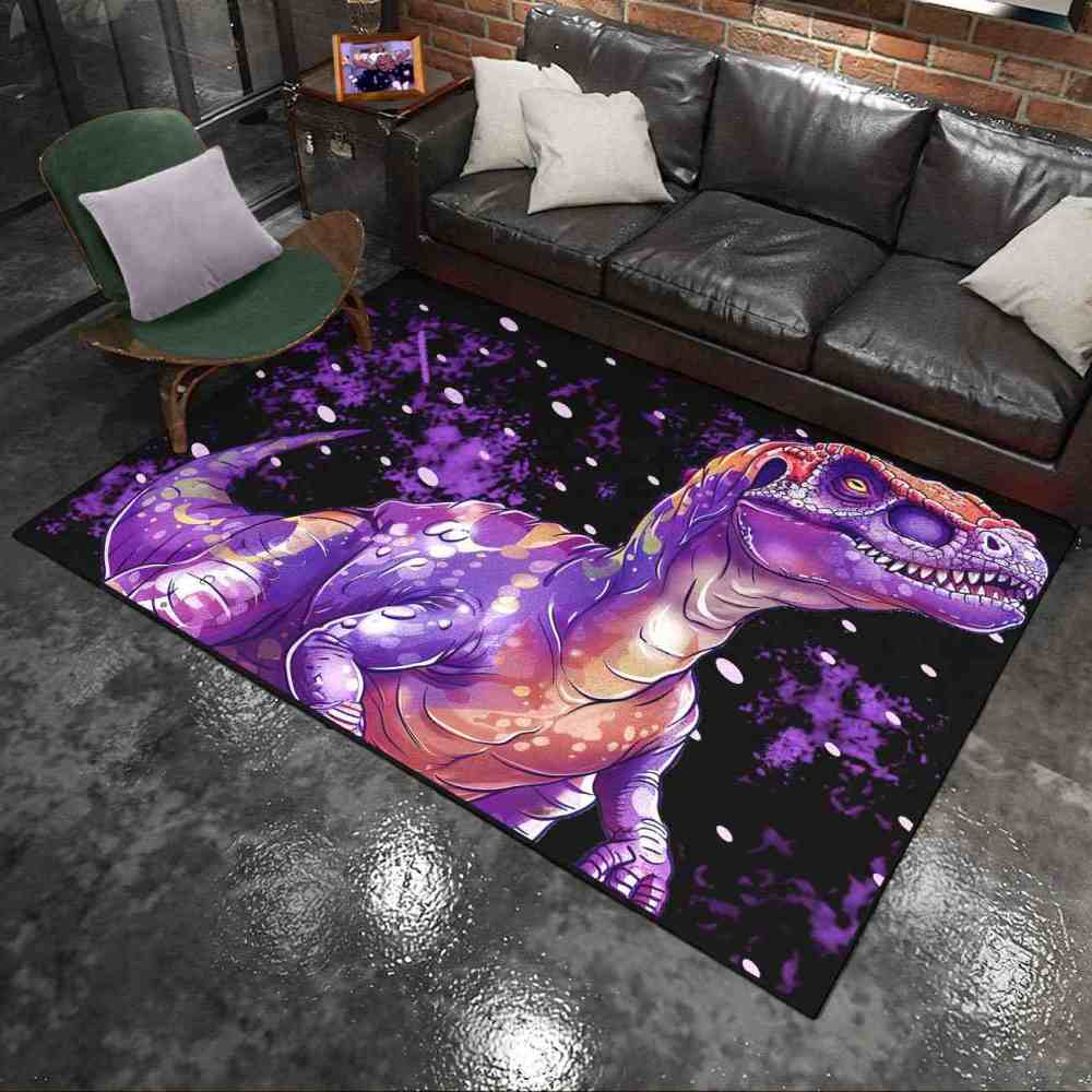 Purple Galaxy T-Rex Kids Playroom Area Rug | CozyLil
