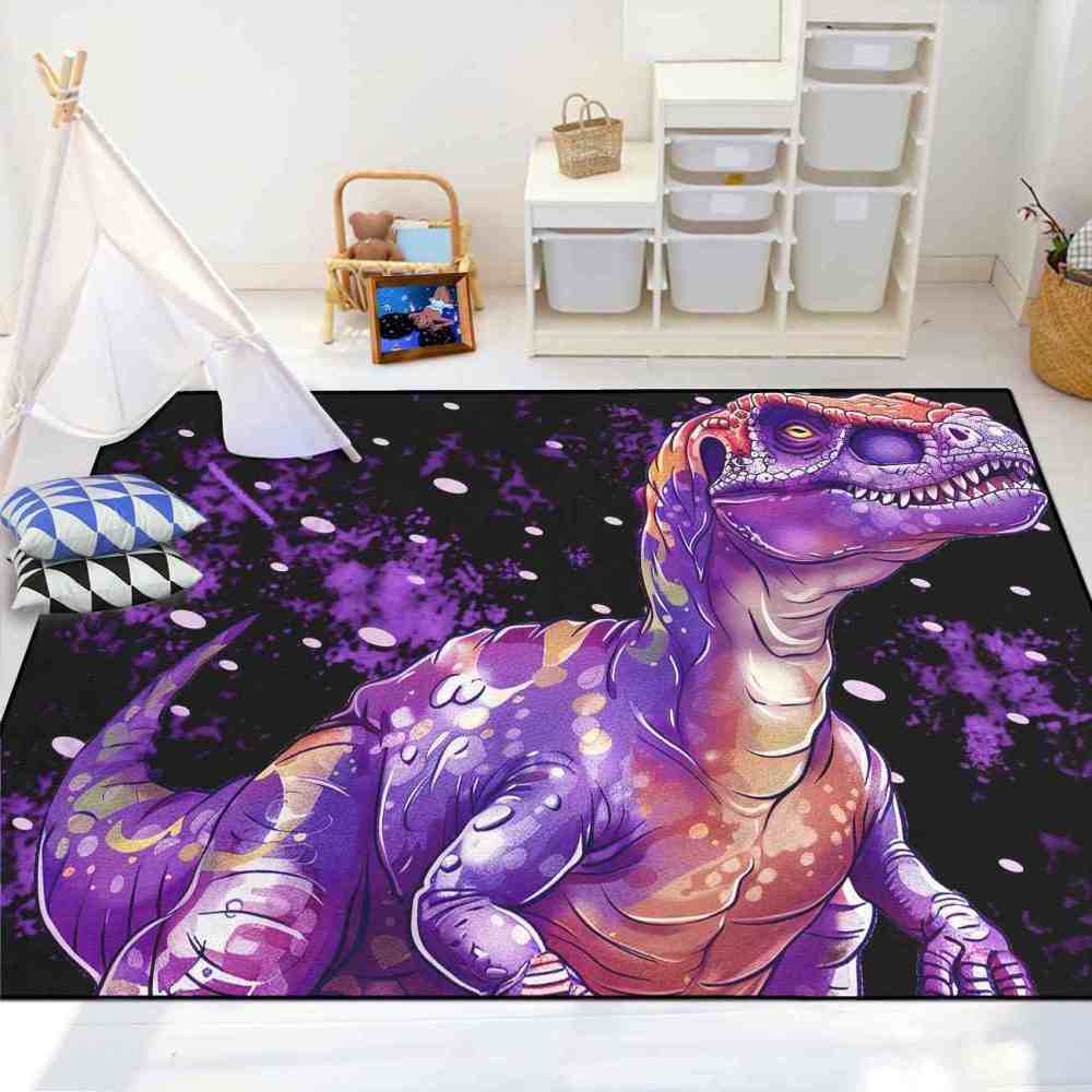 Purple Galaxy T-Rex Kids Playroom Area Rug | CozyLil