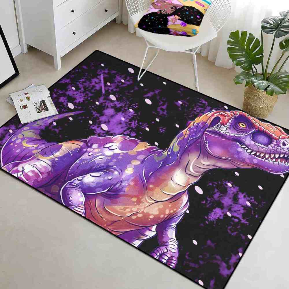 Purple Galaxy T-Rex Kids Playroom Area Rug | CozyLil