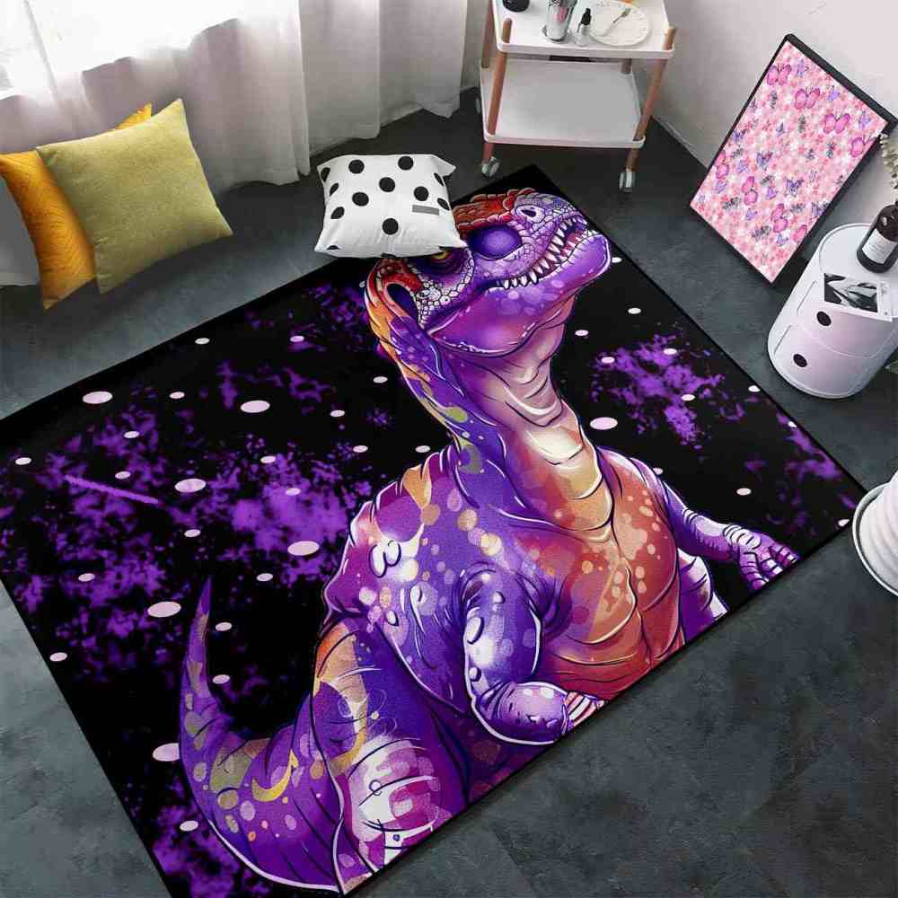 Purple Galaxy T-Rex Kids Playroom Area Rug | CozyLil