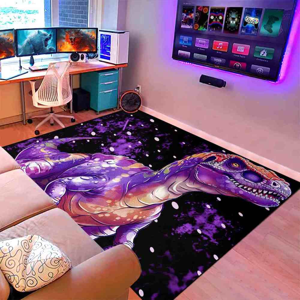 Purple Galaxy T-Rex Kids Playroom Area Rug | CozyLil