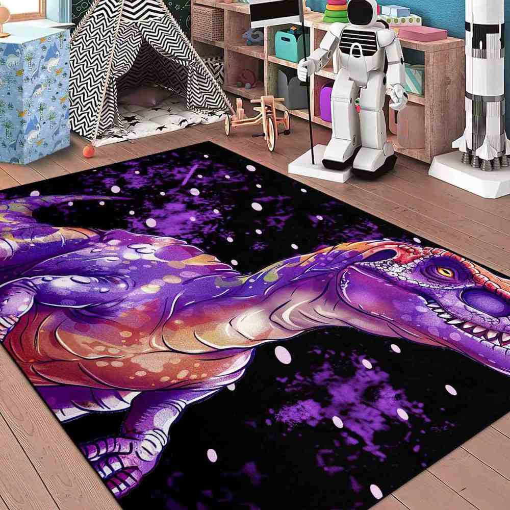 Purple Galaxy T-Rex Kids Playroom Area Rug | CozyLil