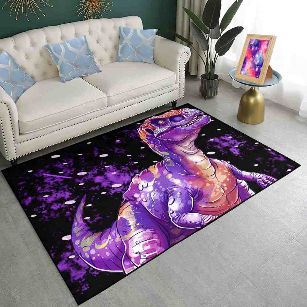 Purple Galaxy T-Rex Kids Playroom Area Rug | CozyLil