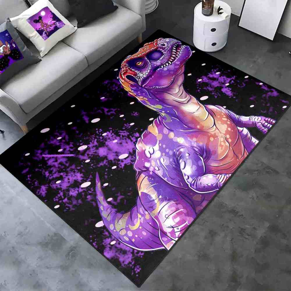 Purple Galaxy T-Rex Kids Playroom Area Rug | CozyLil