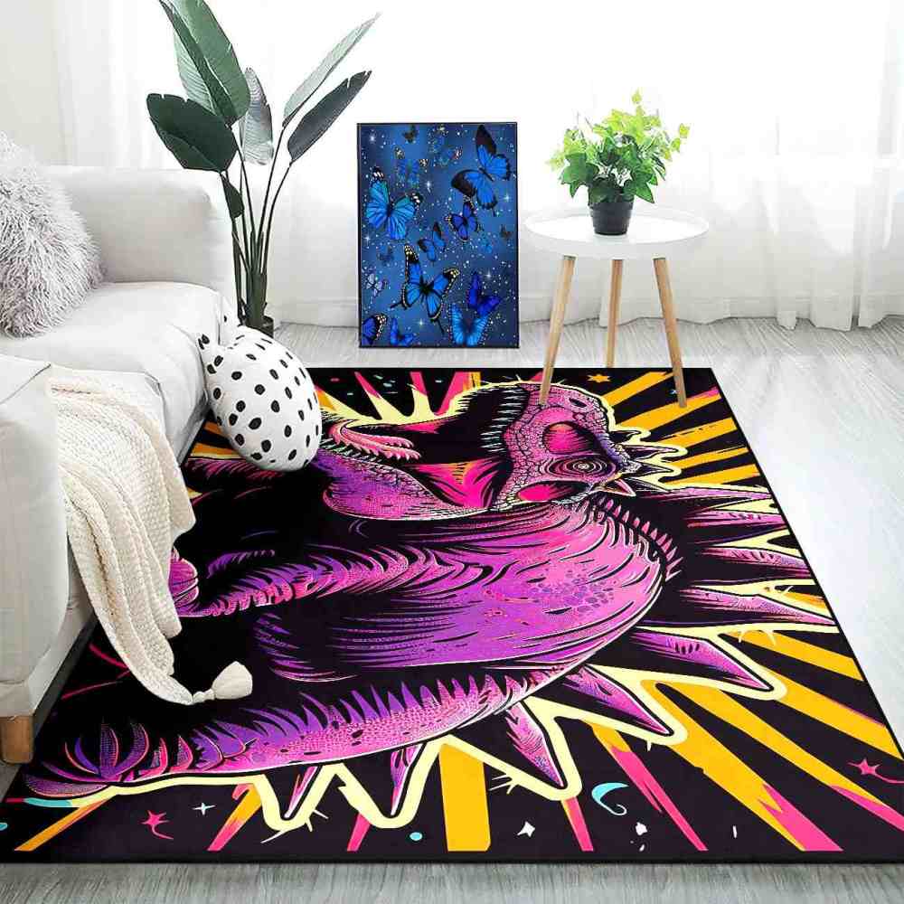 Retro Synthwave Dinosaur Boys Bedroom Floor Mat | CozyLil