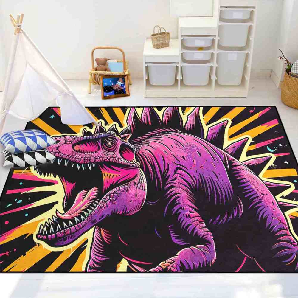 Retro Synthwave Dinosaur Boys Bedroom Floor Mat | CozyLil