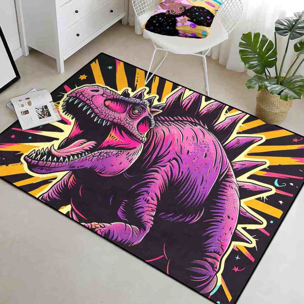Retro Synthwave Dinosaur Boys Bedroom Floor Mat | CozyLil