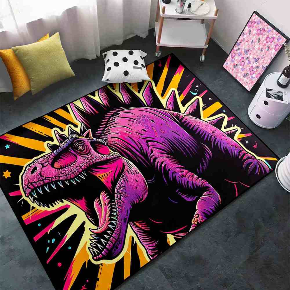 Retro Synthwave Dinosaur Boys Bedroom Floor Mat | CozyLil
