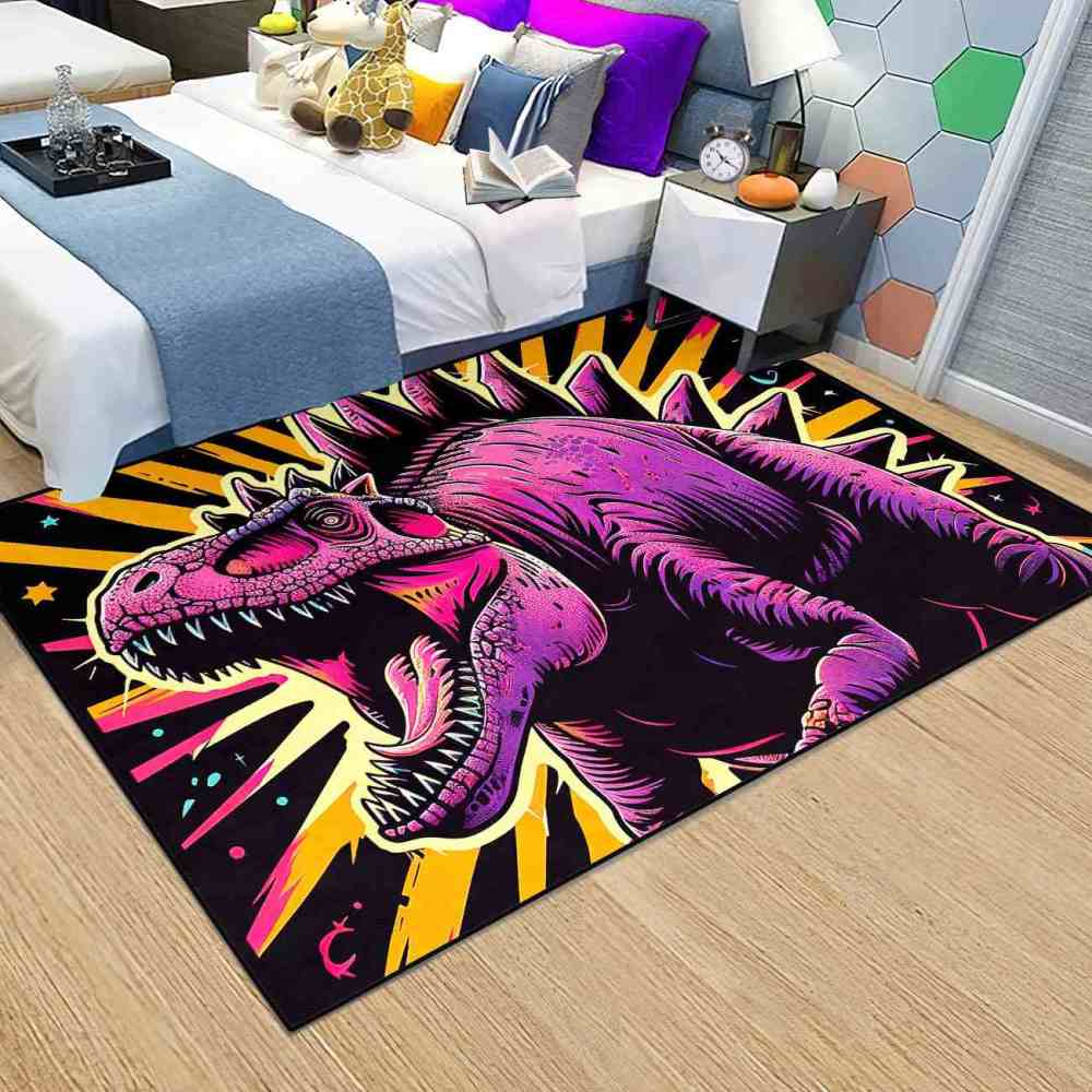 Retro Synthwave Dinosaur Boys Bedroom Floor Mat | CozyLil