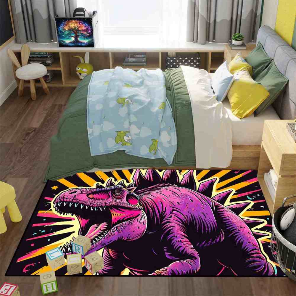 Retro Synthwave Dinosaur Boys Bedroom Floor Mat | CozyLil