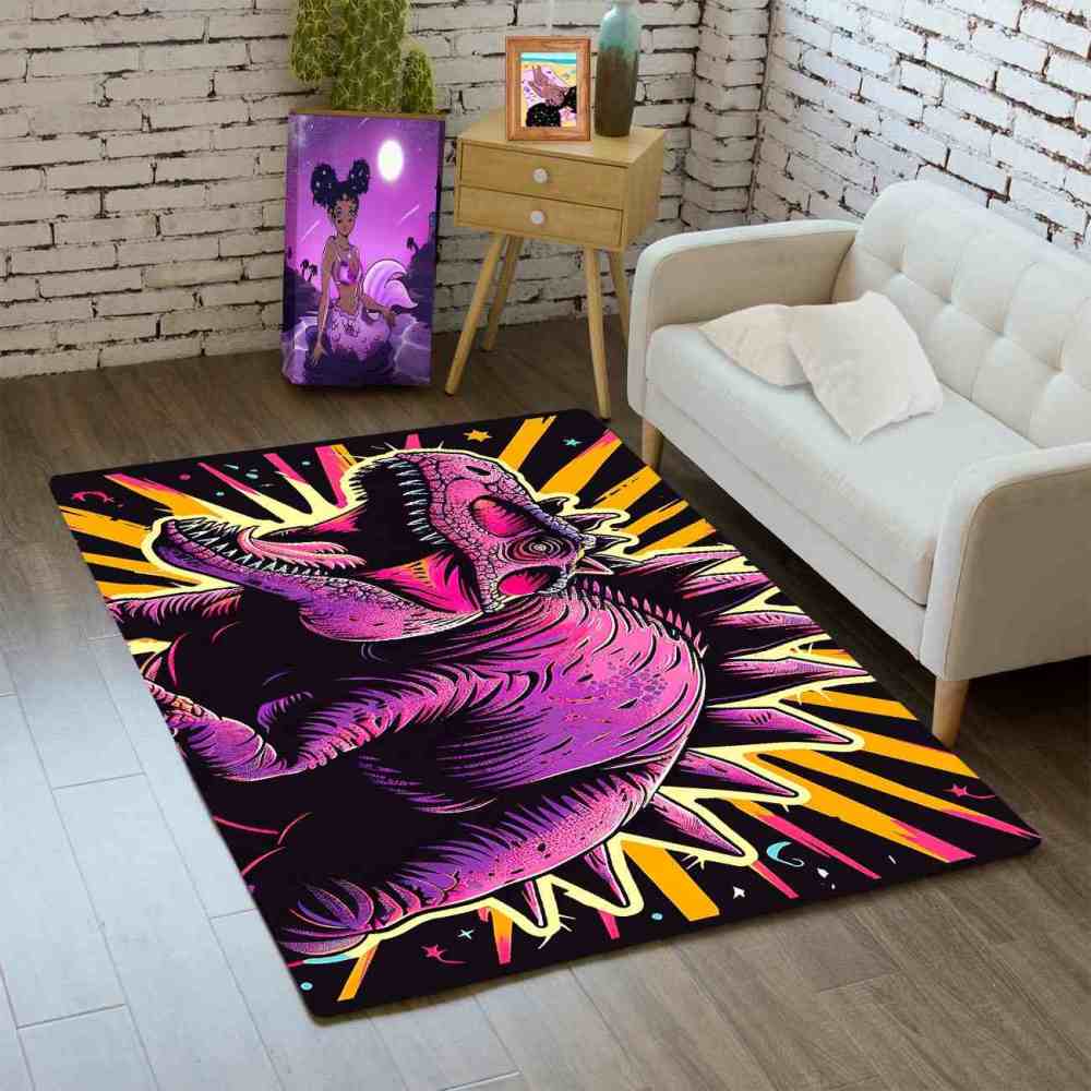 Retro Synthwave Dinosaur Boys Bedroom Floor Mat | CozyLil