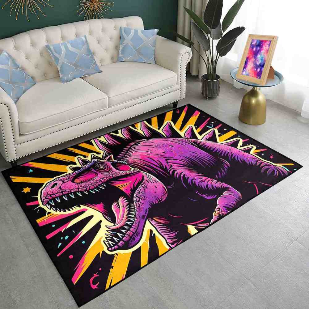 Retro Synthwave Dinosaur Boys Bedroom Floor Mat | CozyLil