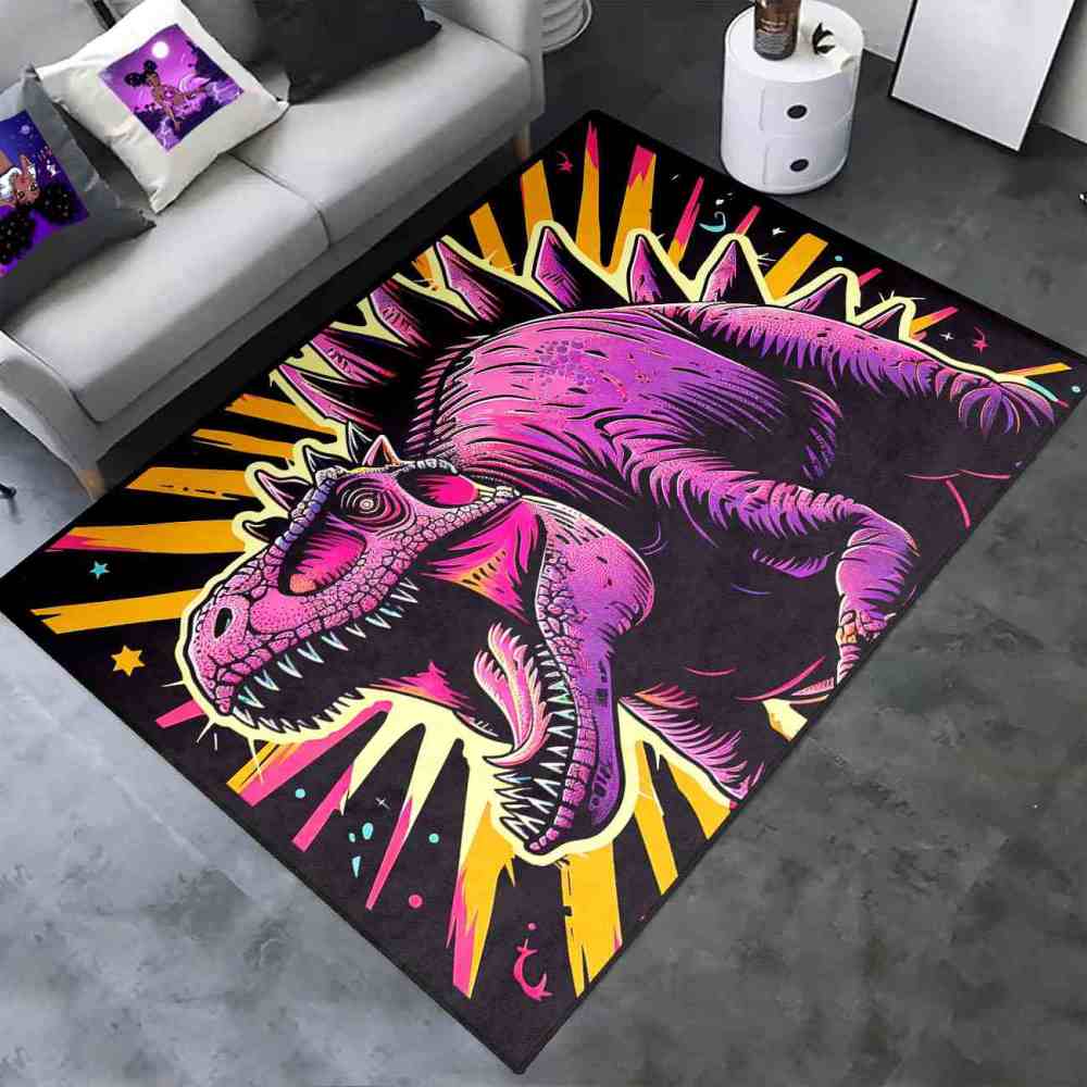 Retro Synthwave Dinosaur Boys Bedroom Floor Mat | CozyLil