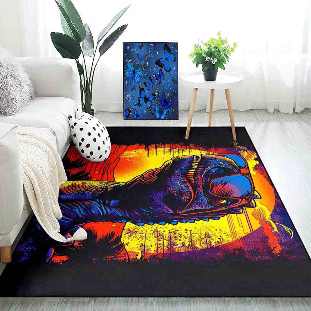 Cool T-Rex Sunglasses Retro Sunset Playroom Rug | CozyLil