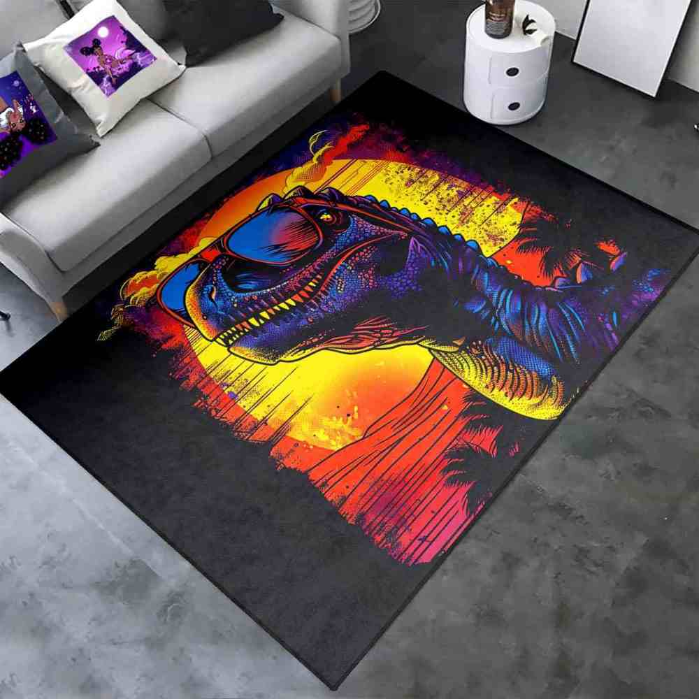 Cool T-Rex Sunglasses Retro Sunset Playroom Rug | CozyLil