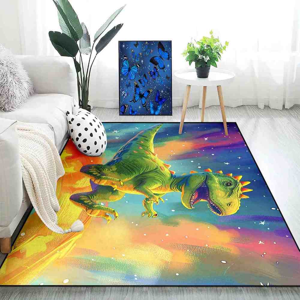 Space Galaxy Green Dinosaur Kids Bedroom Rug | CozyLil